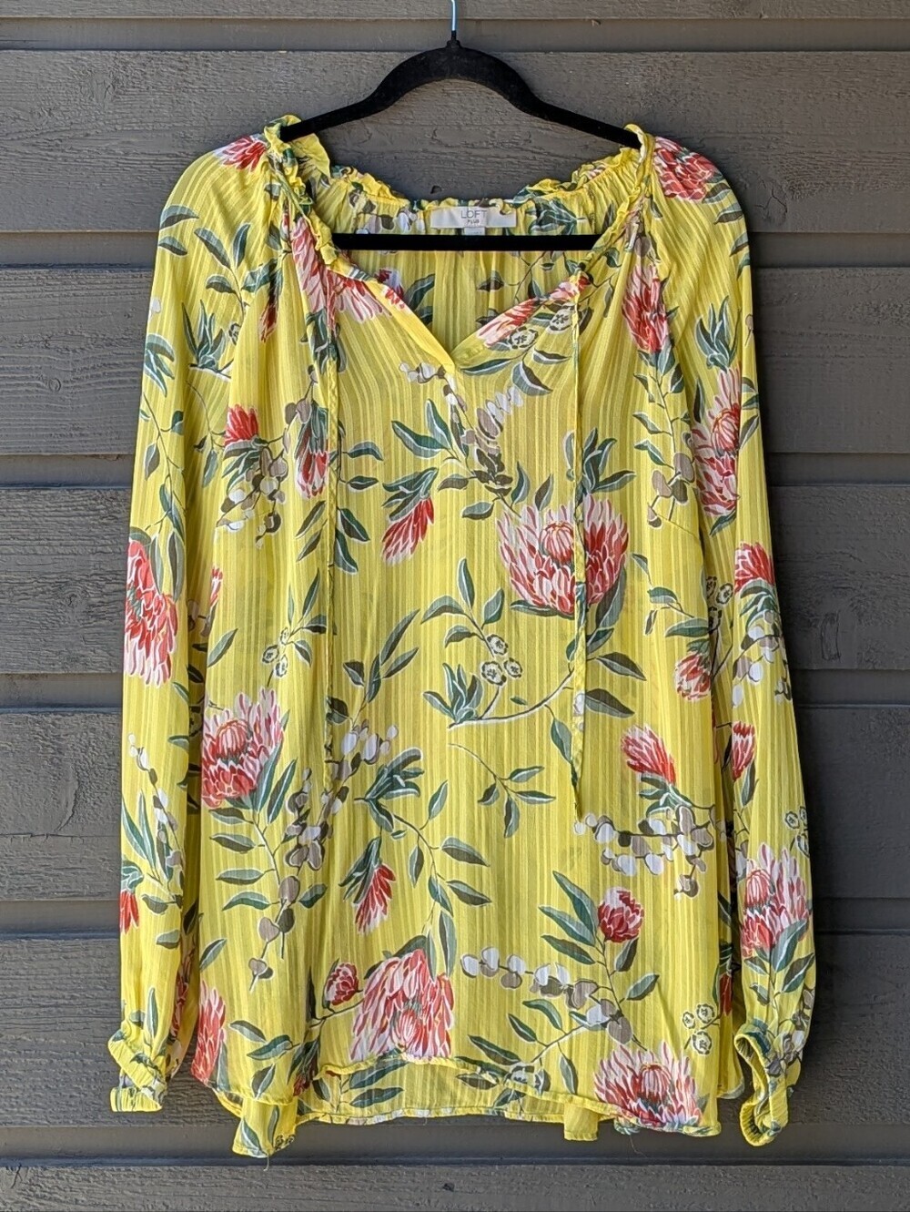 LOFT Plus Yellow Floral Long-Sleeve Peasant Top Size 22